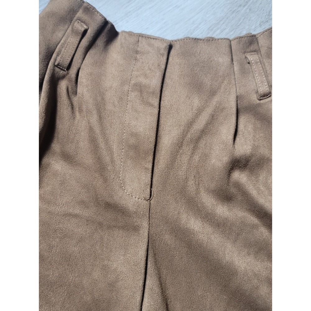 Zara Kids Girls Brown Faux Suede Paperbag Waist Cuffed Shorts Size 11-12 Stretch - Picture 6 of 10